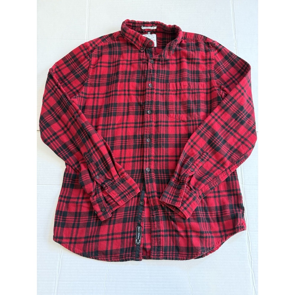 On The Road Men's Black/red Plaid Flannel Shirt Large Slim Fit